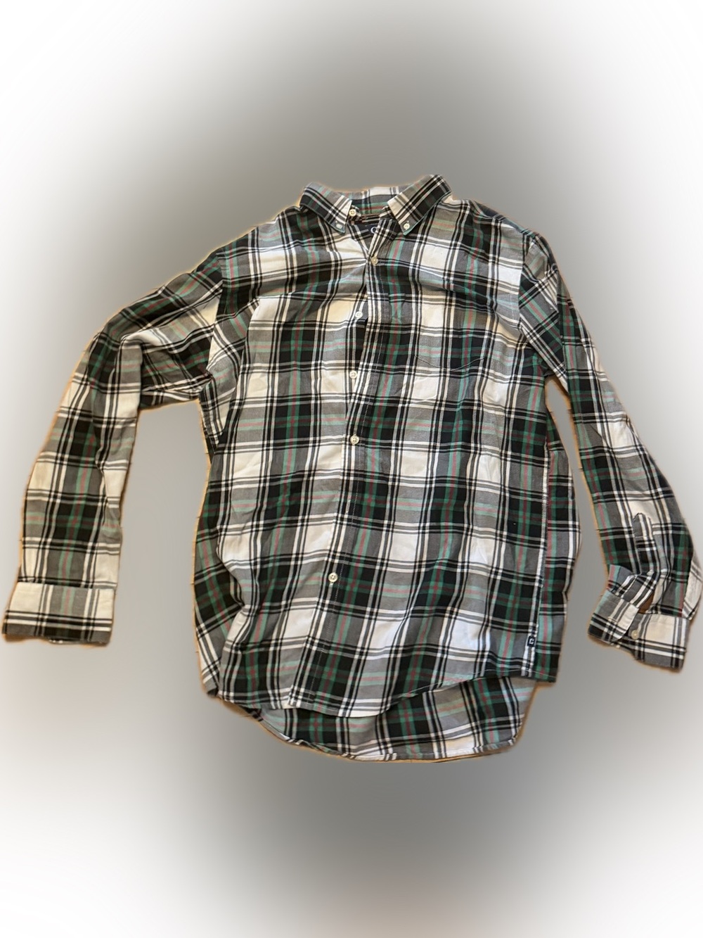 Chaps Black, White & Green Plaid Button-Down Shirt